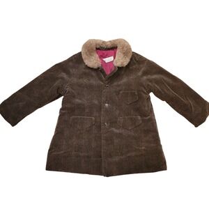 Fischel 3T Herringbone Corduroy Fur Collar‎ Coat Jacket Vintage Granola Cottage